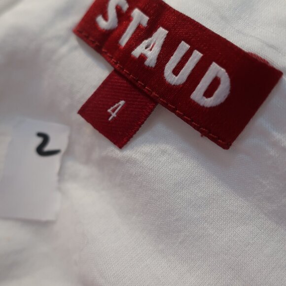 Womens Staud Elio White Off-The-Shoulder Midi Dress 4 - Picture 16 of 16